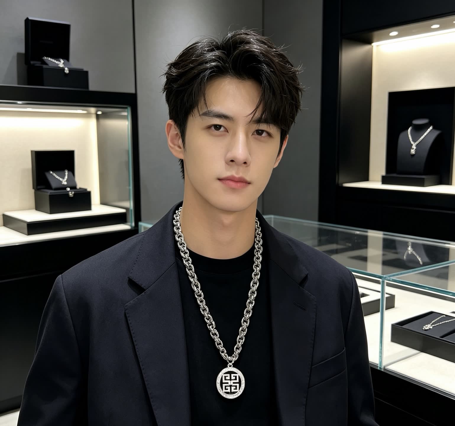 Givenchy Silver Geometric Circle Pendant Necklace