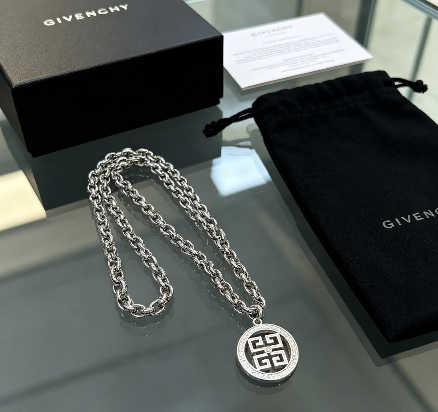 Givenchy Silver Geometric Circle Pendant Necklace