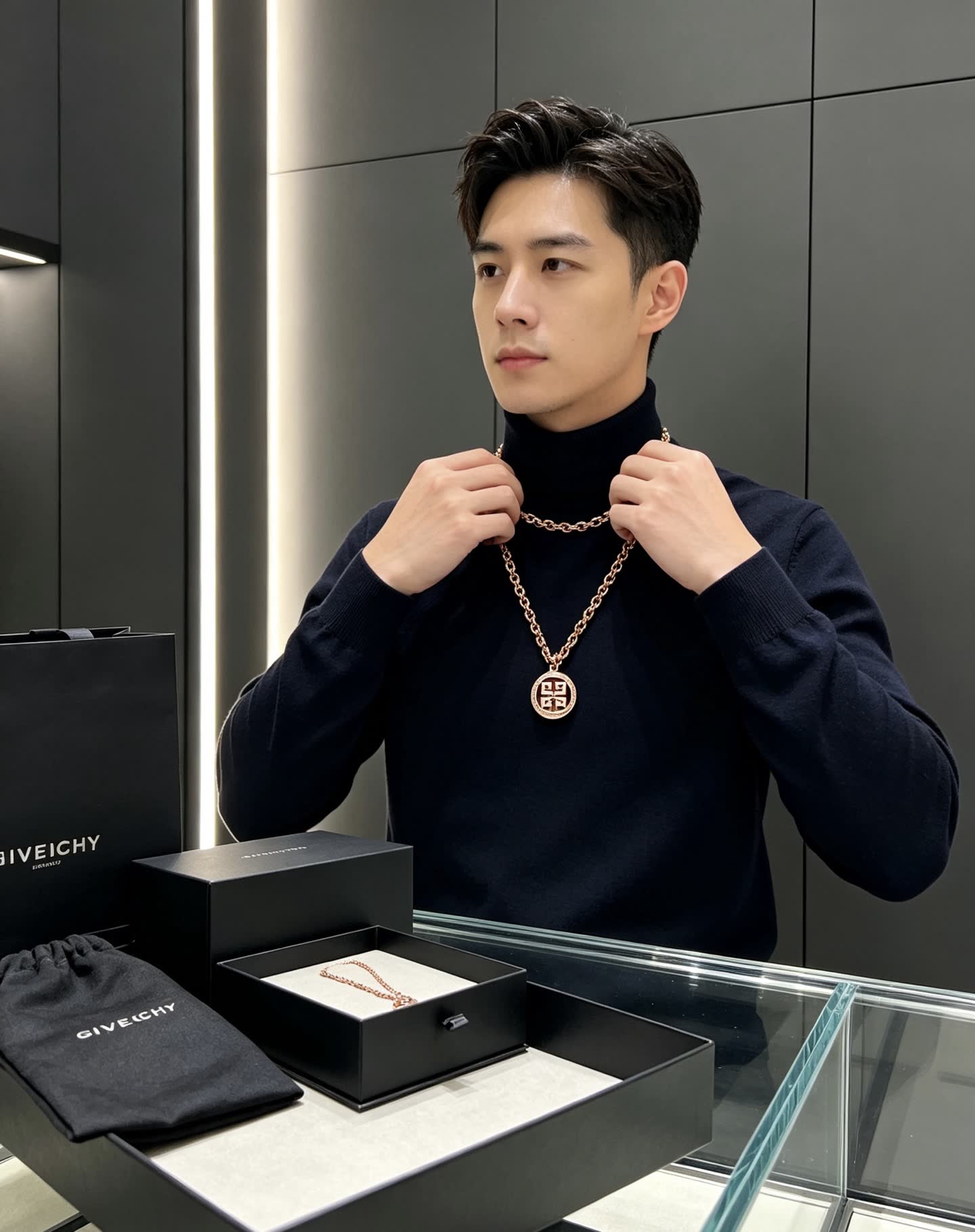 Givenchy Round Logo Pendant Necklace