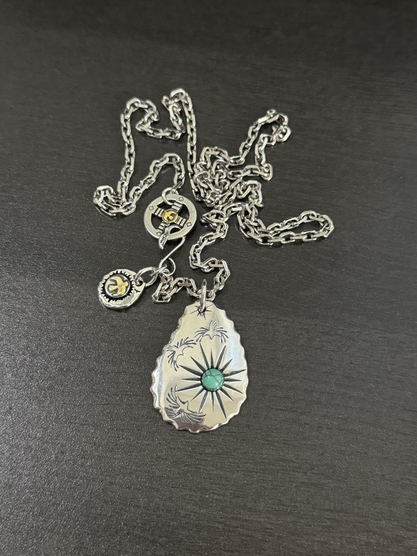 Goros Silver Turquoise Sunburst Pendant Necklace
