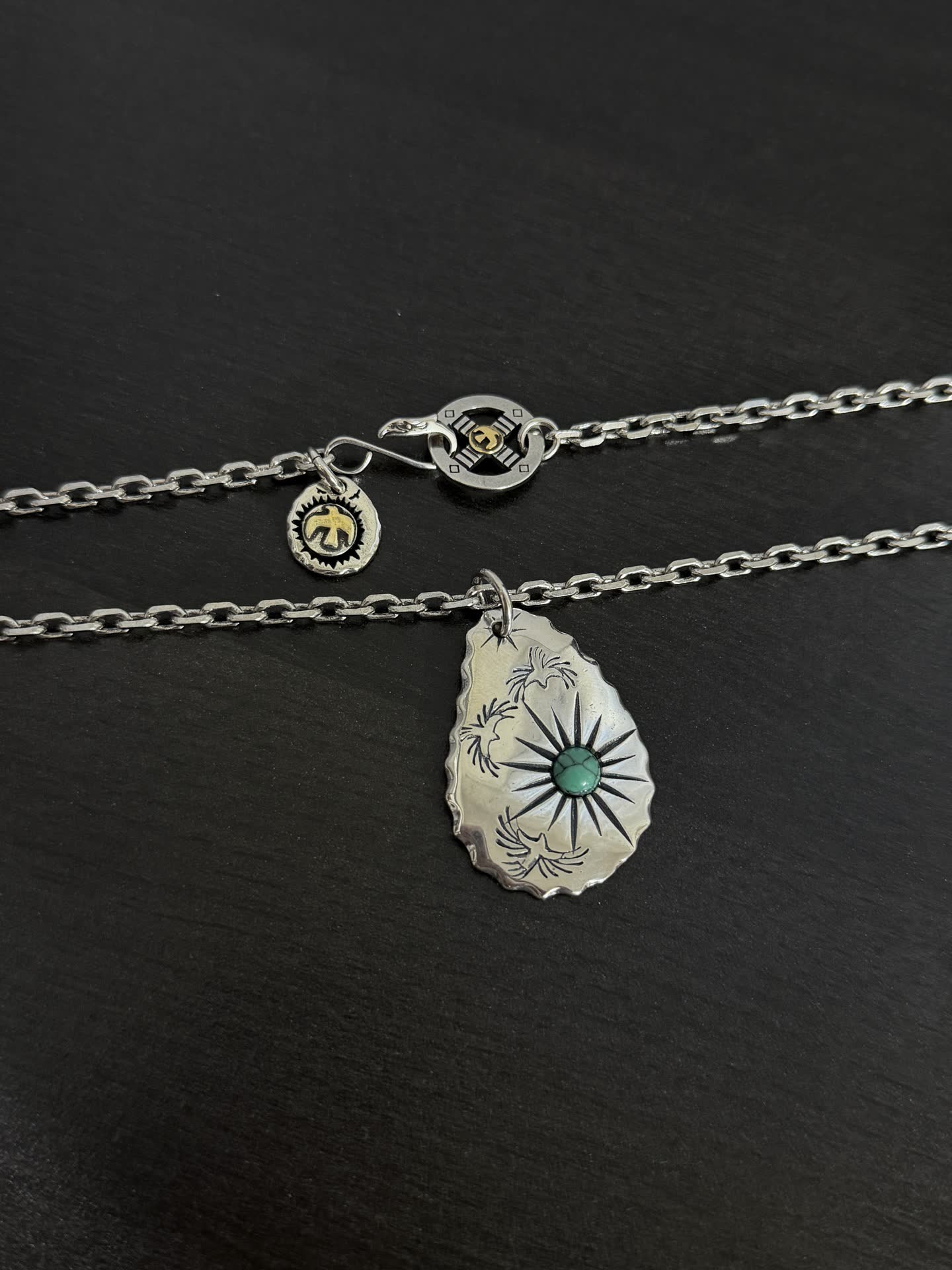 Goros Silver Turquoise Sunburst Pendant Necklace