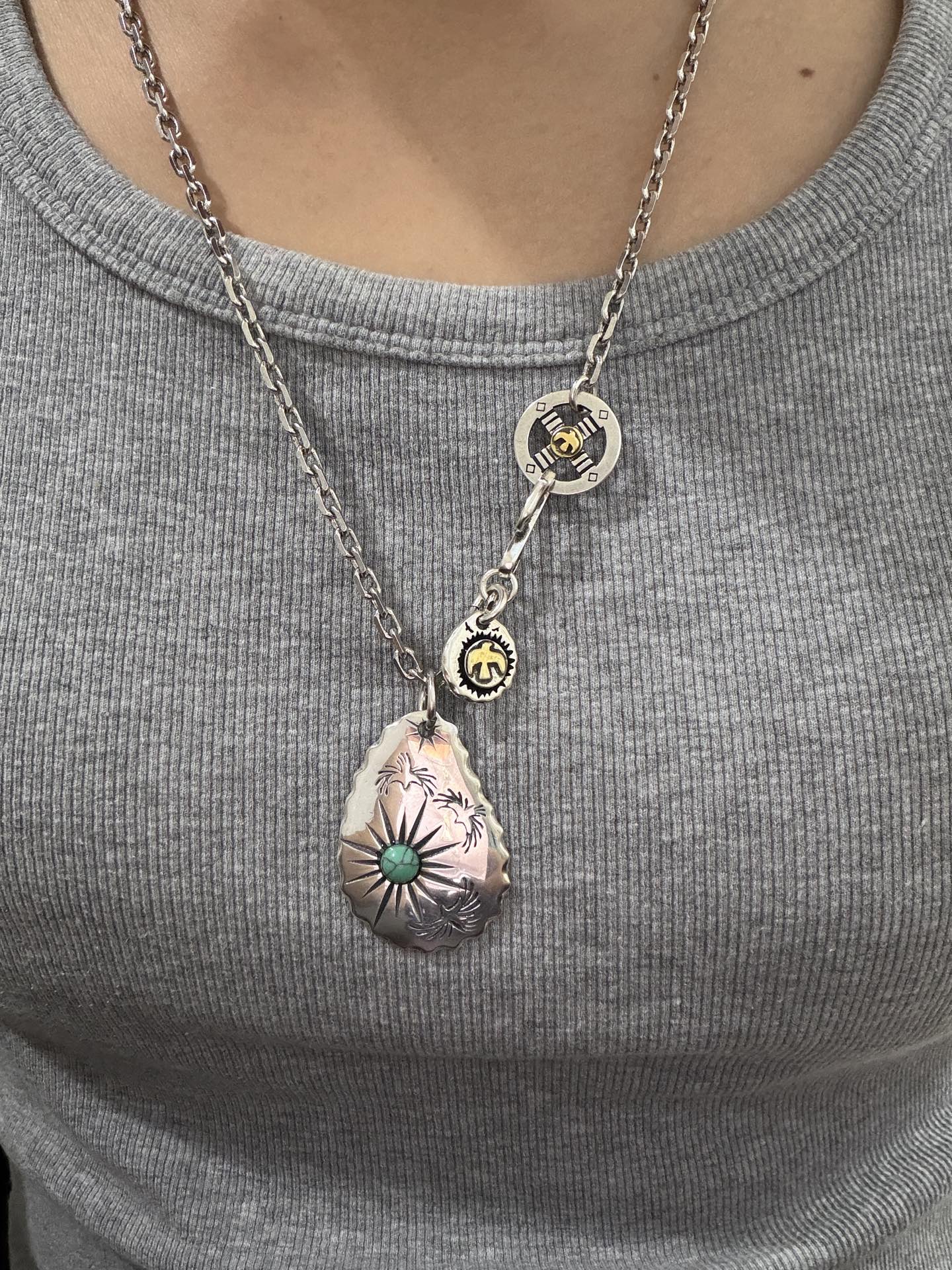 Goros Silver Turquoise Sunburst Pendant Necklace
