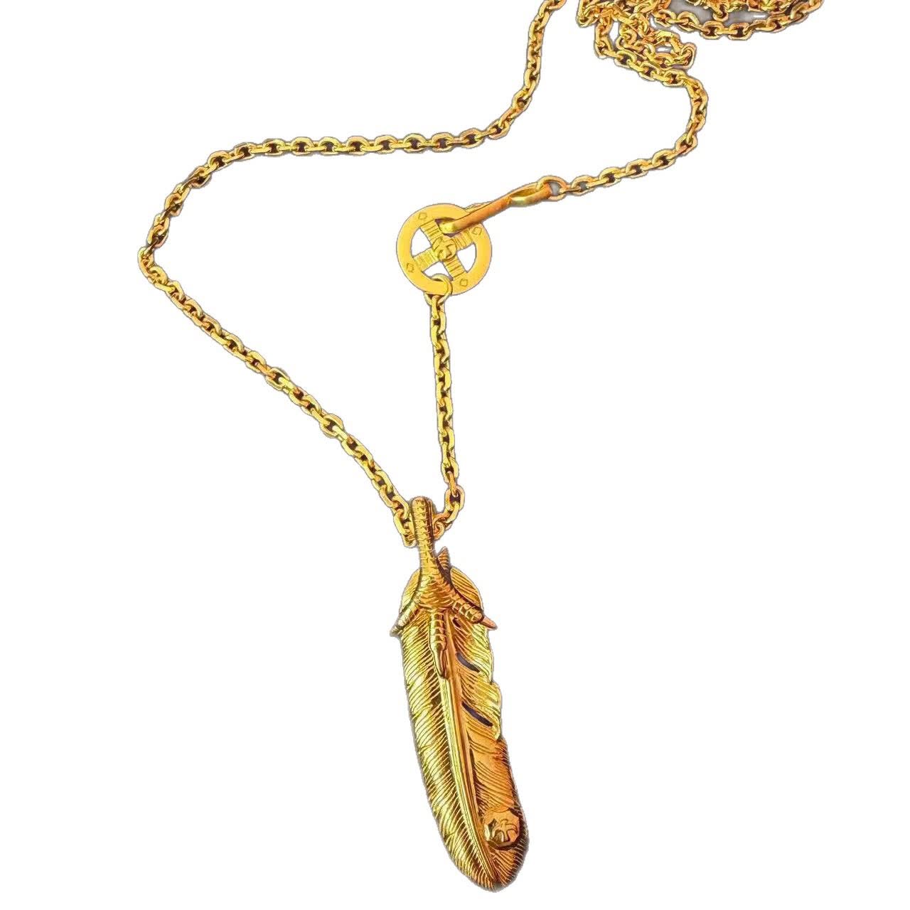Goros Gold Feather Pendant Necklace