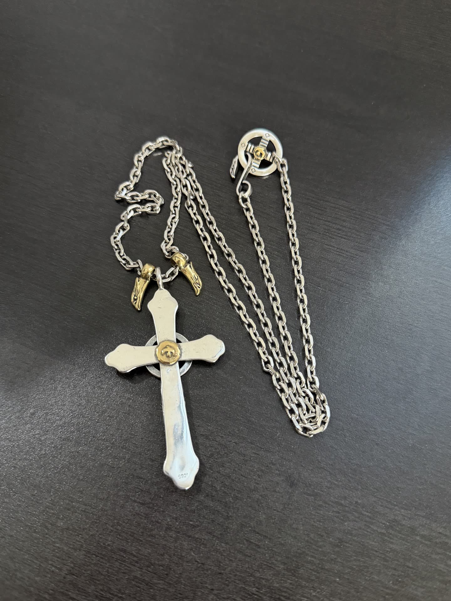 Goros Silver Cross Pendant with Feather and Eagle Clasp