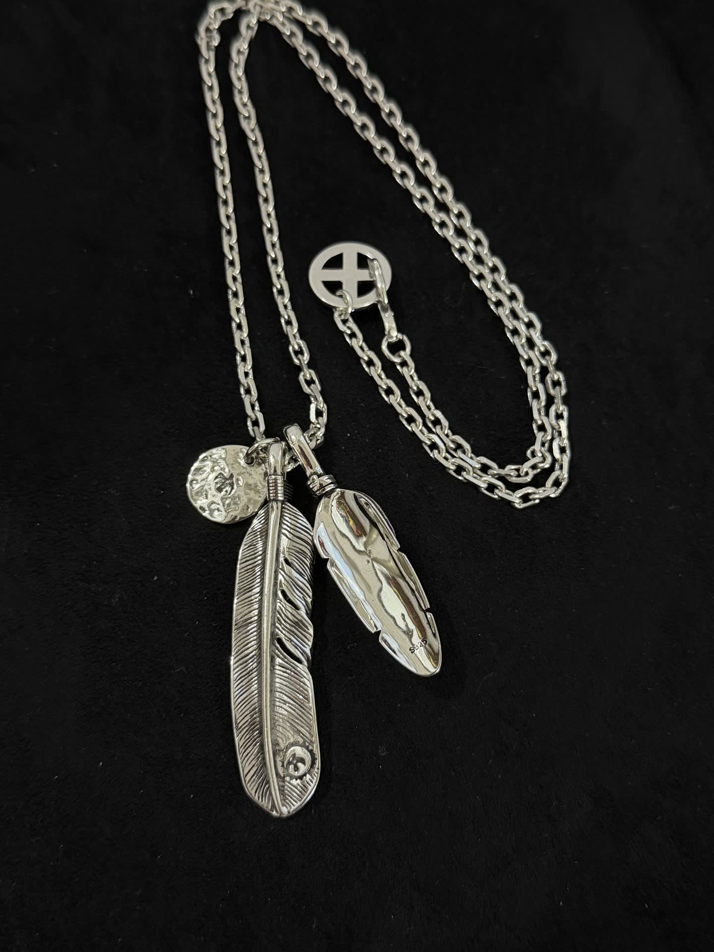Goros Silver Feather Pendant Necklace with Turquoise Stone