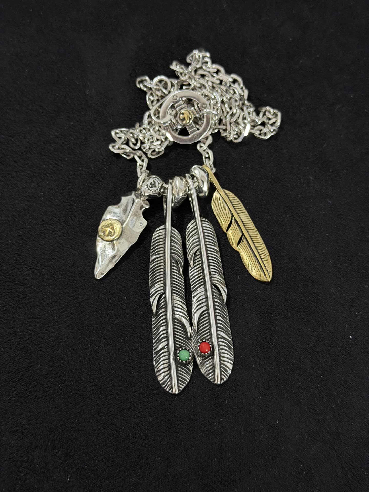 Goros Silver Feather and Leaf Toggle Necklace