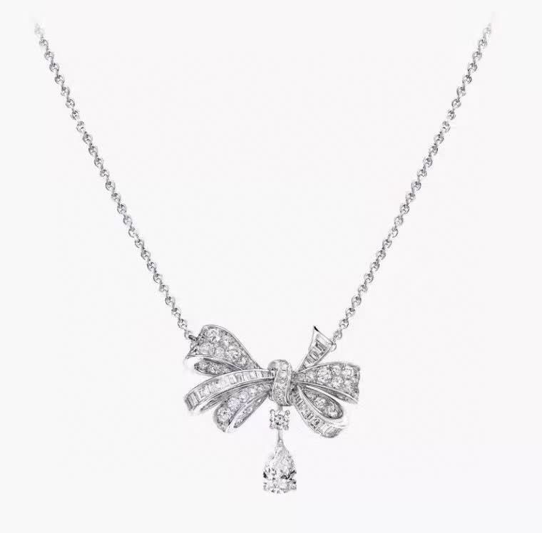Graff Silver Bow Pendant with Diamond Accents