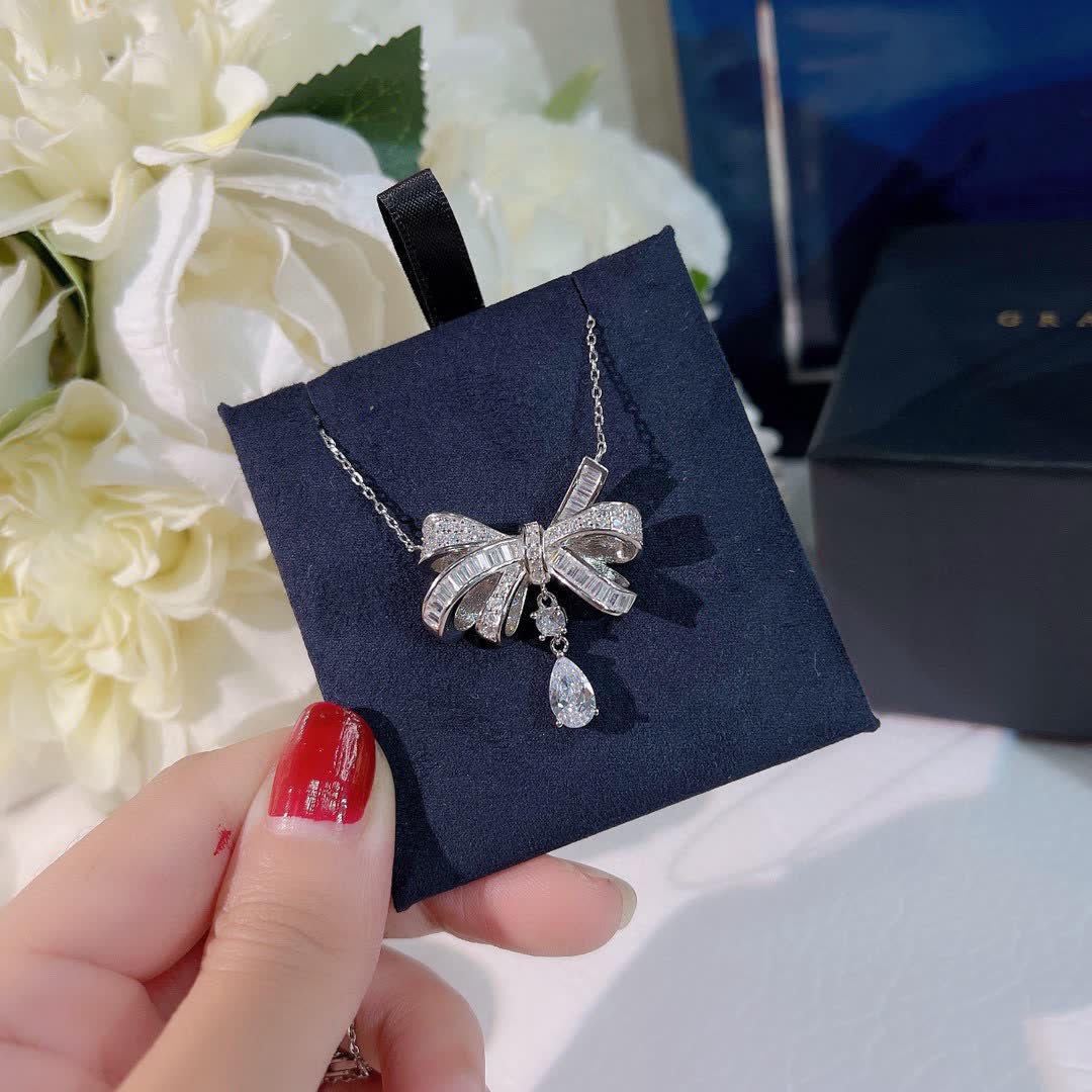 Graff Silver Bow Pendant with Diamond Accents