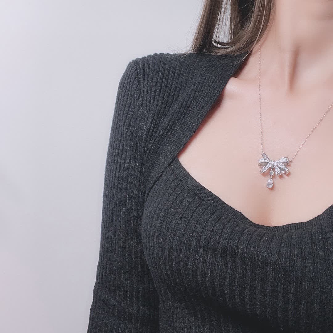 Graff Silver Bow Pendant with Diamond Accents