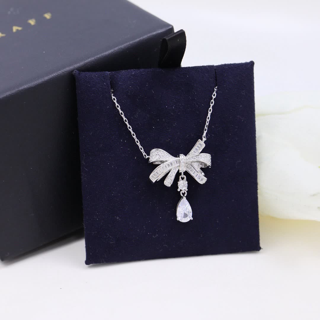 Graff Silver Bow Pendant with Diamond Accents
