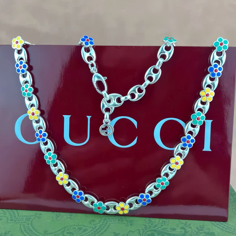Gucci Multicolored Flower Enamel Necklace
