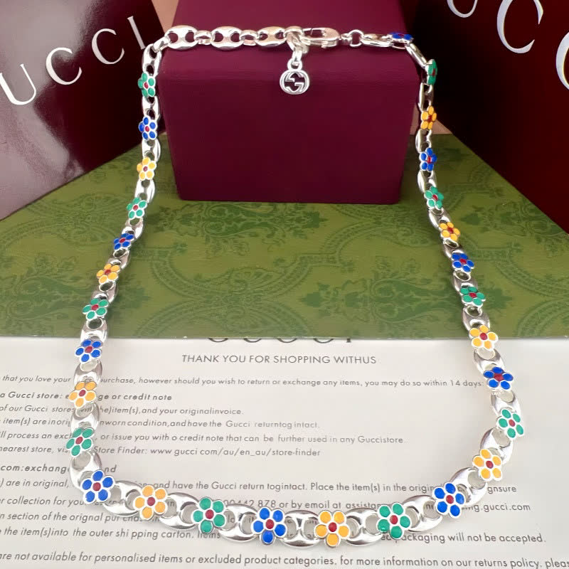 Gucci Multicolored Flower Enamel Necklace