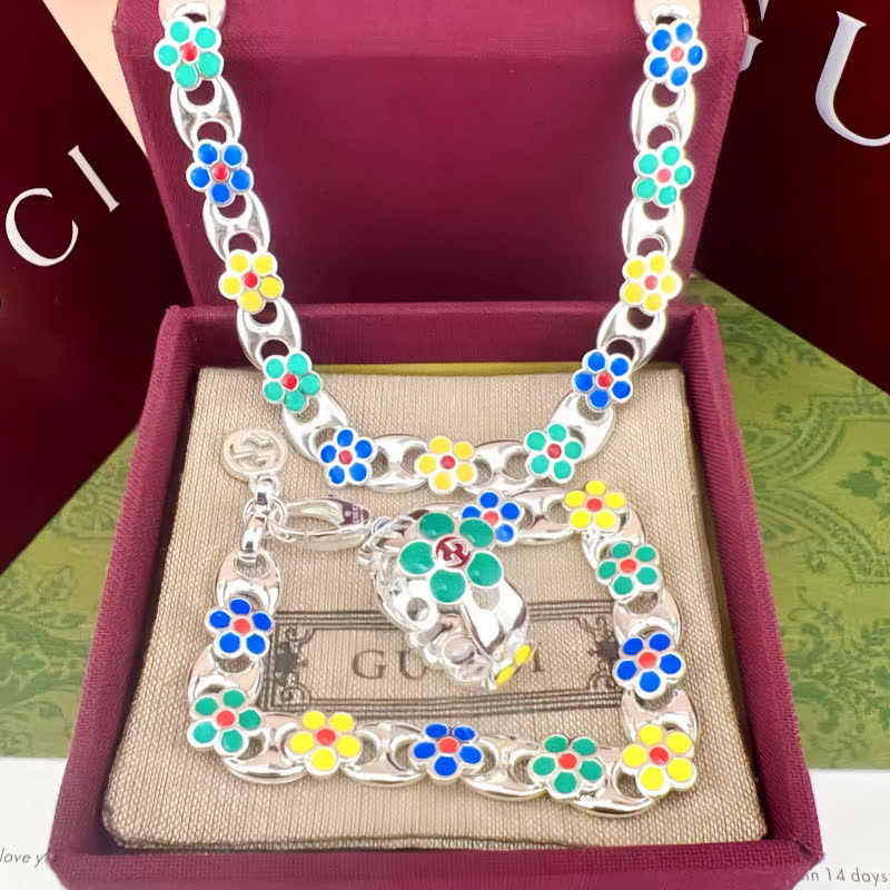 Gucci Multicolored Flower Enamel Necklace