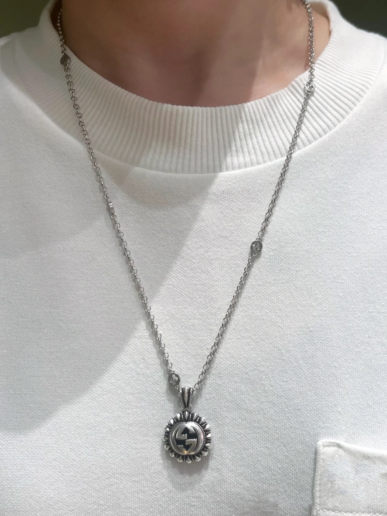 Gucci Silver Interlocking G Pendant Necklace