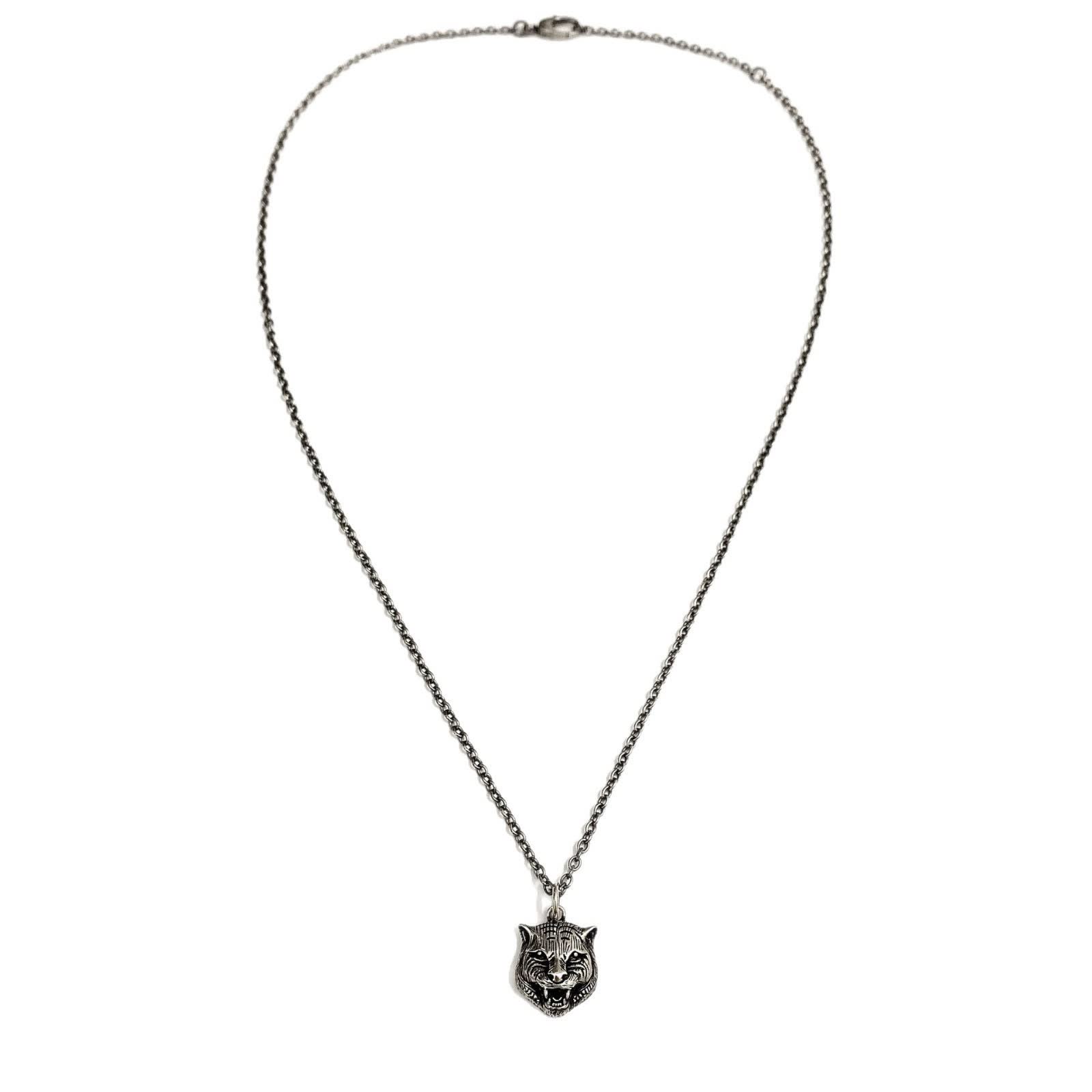 Gucci Silver Tiger Head Pendant Necklace