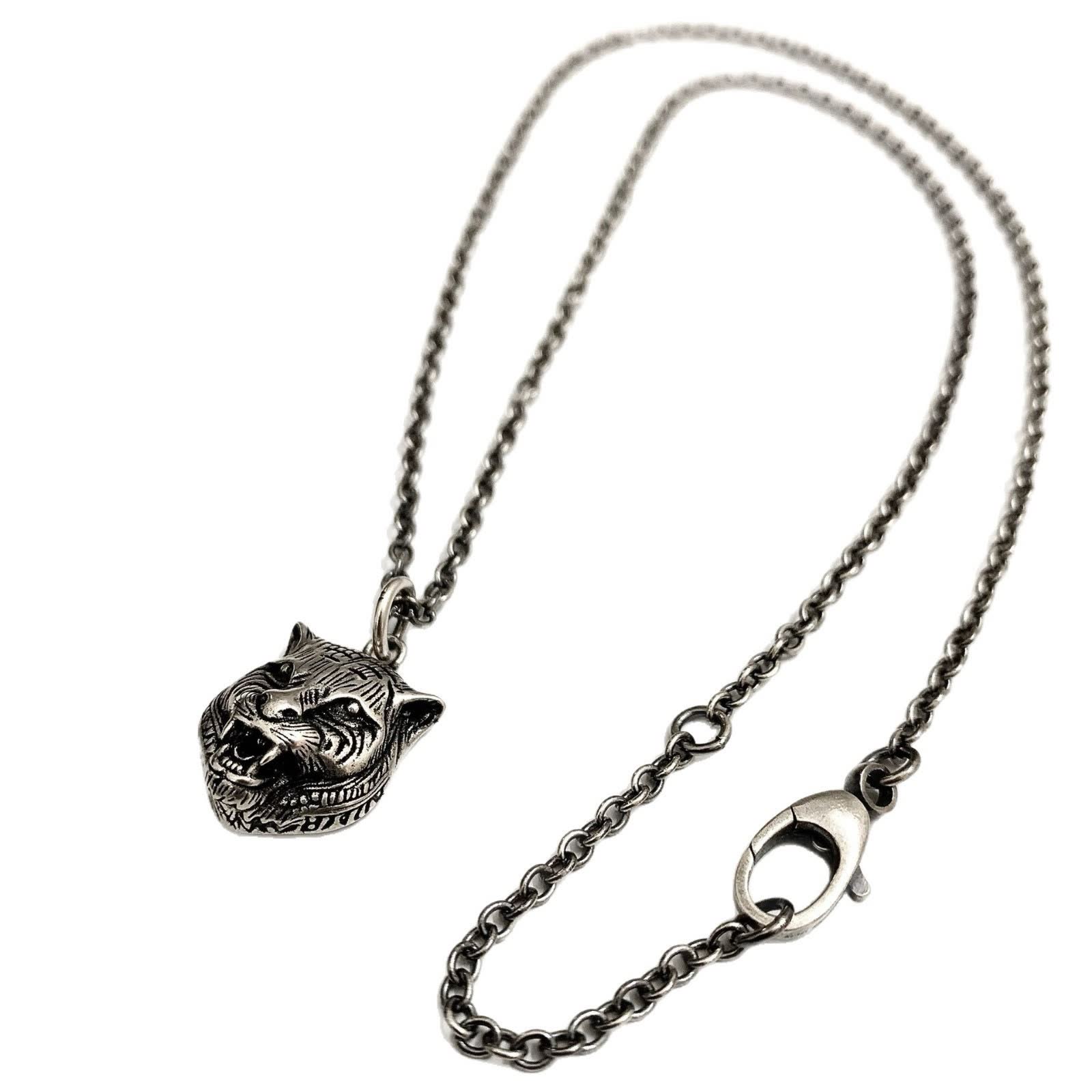 Gucci Silver Tiger Head Pendant Necklace