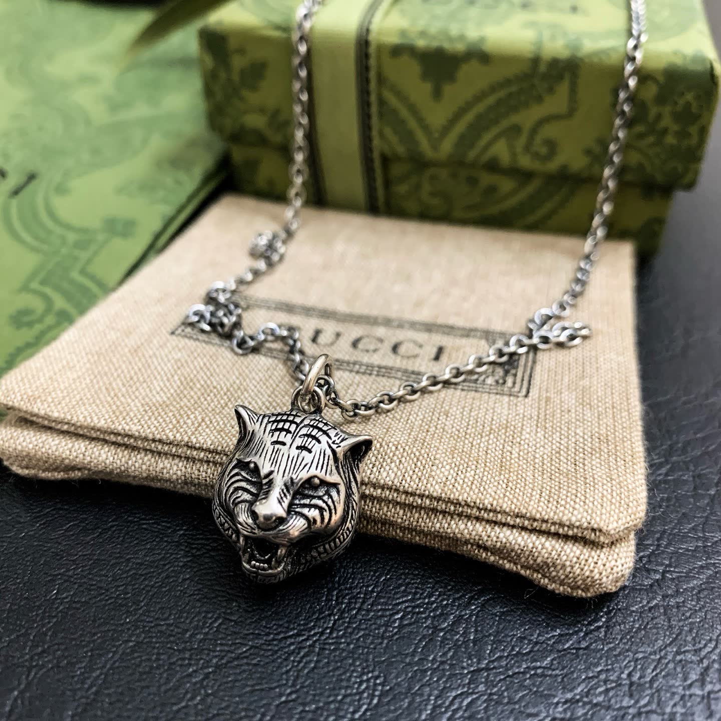 Gucci Silver Tiger Head Pendant Necklace
