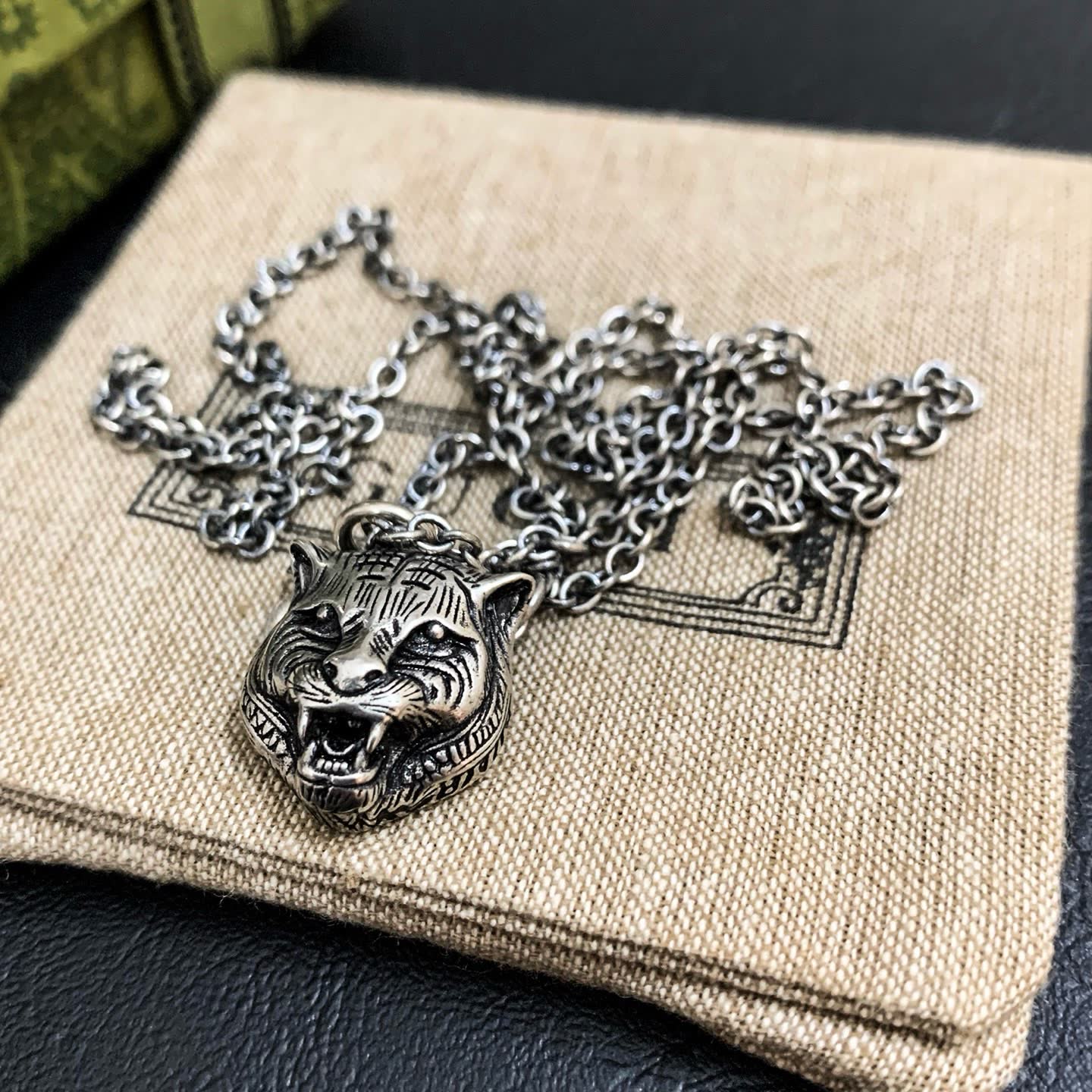 Gucci Silver Tiger Head Pendant Necklace