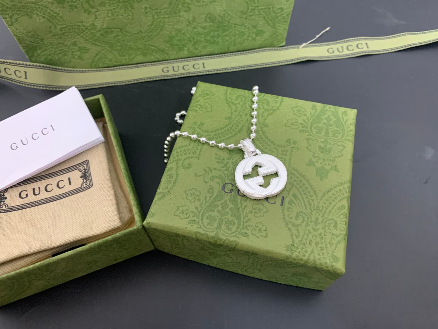 Gucci Interlocking G Silver Pendant Necklace
