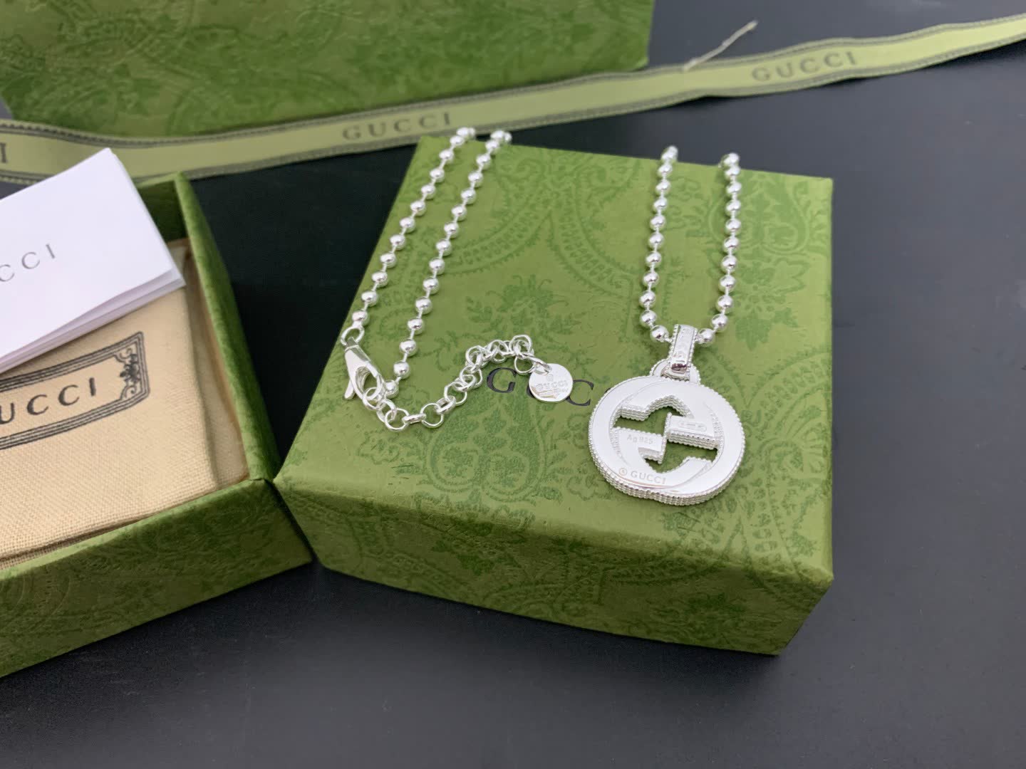 Gucci Interlocking G Silver Pendant Necklace
