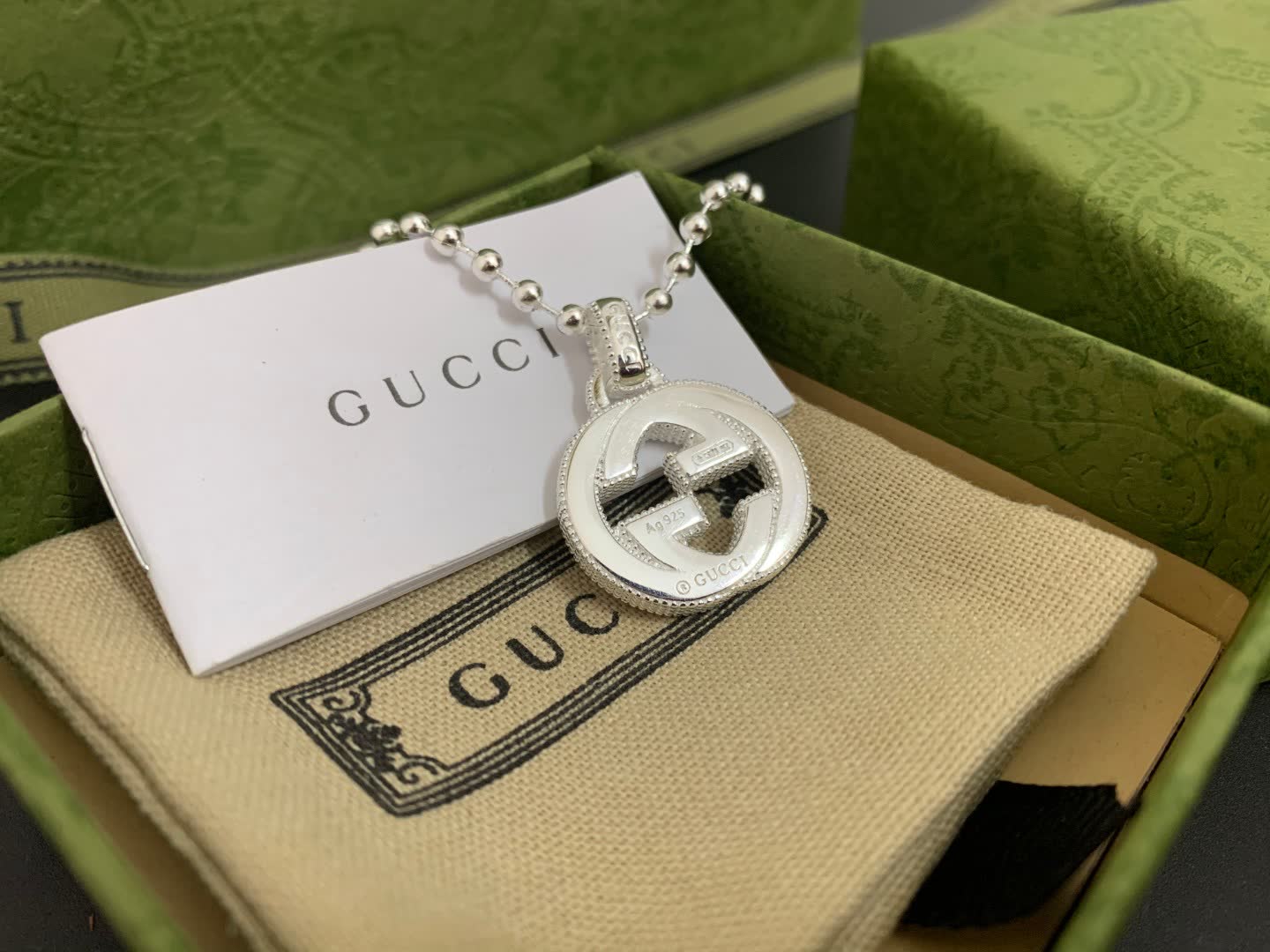 Gucci Interlocking G Silver Pendant Necklace
