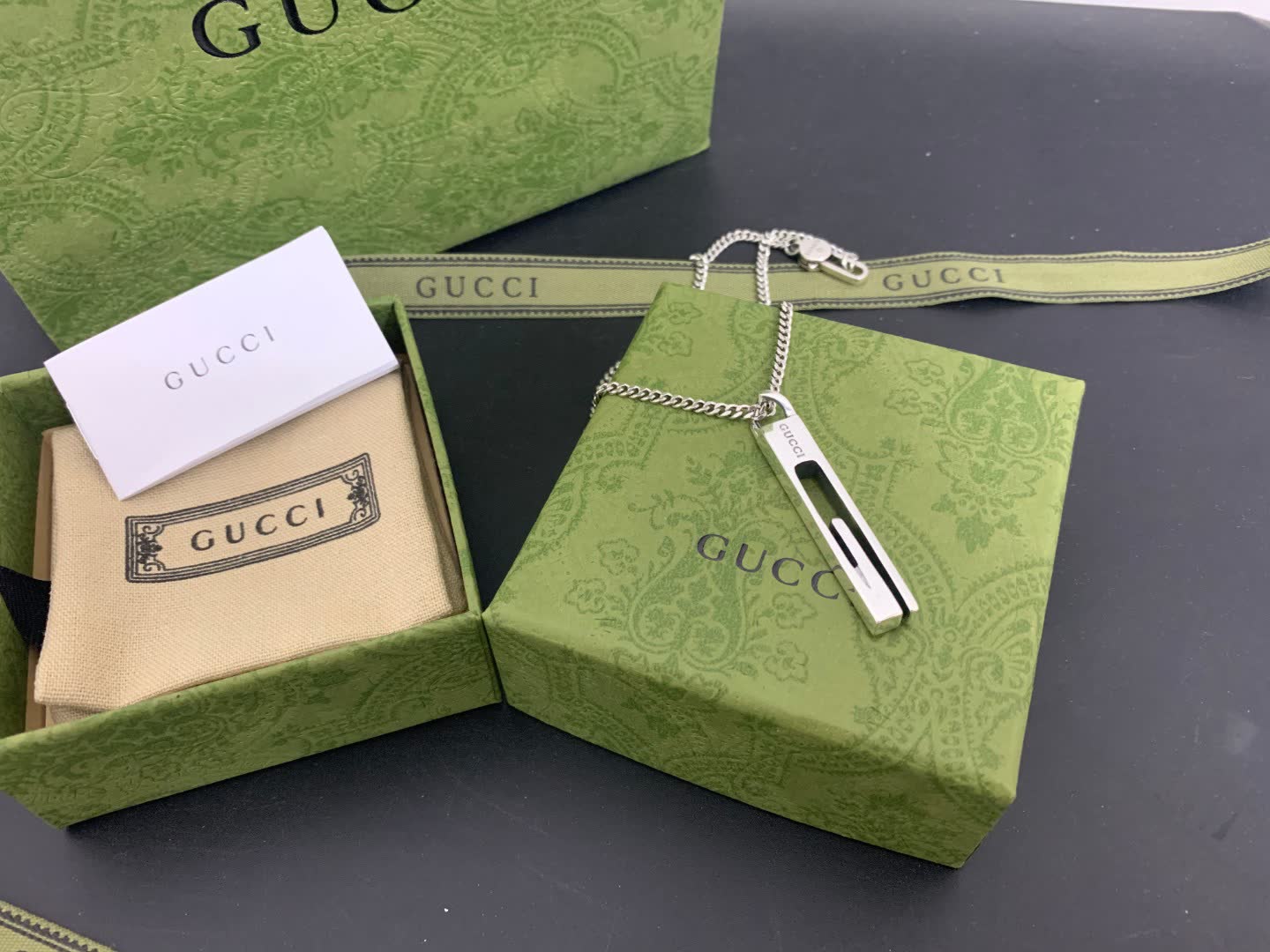 Gucci Silver Bar Pendant Necklace