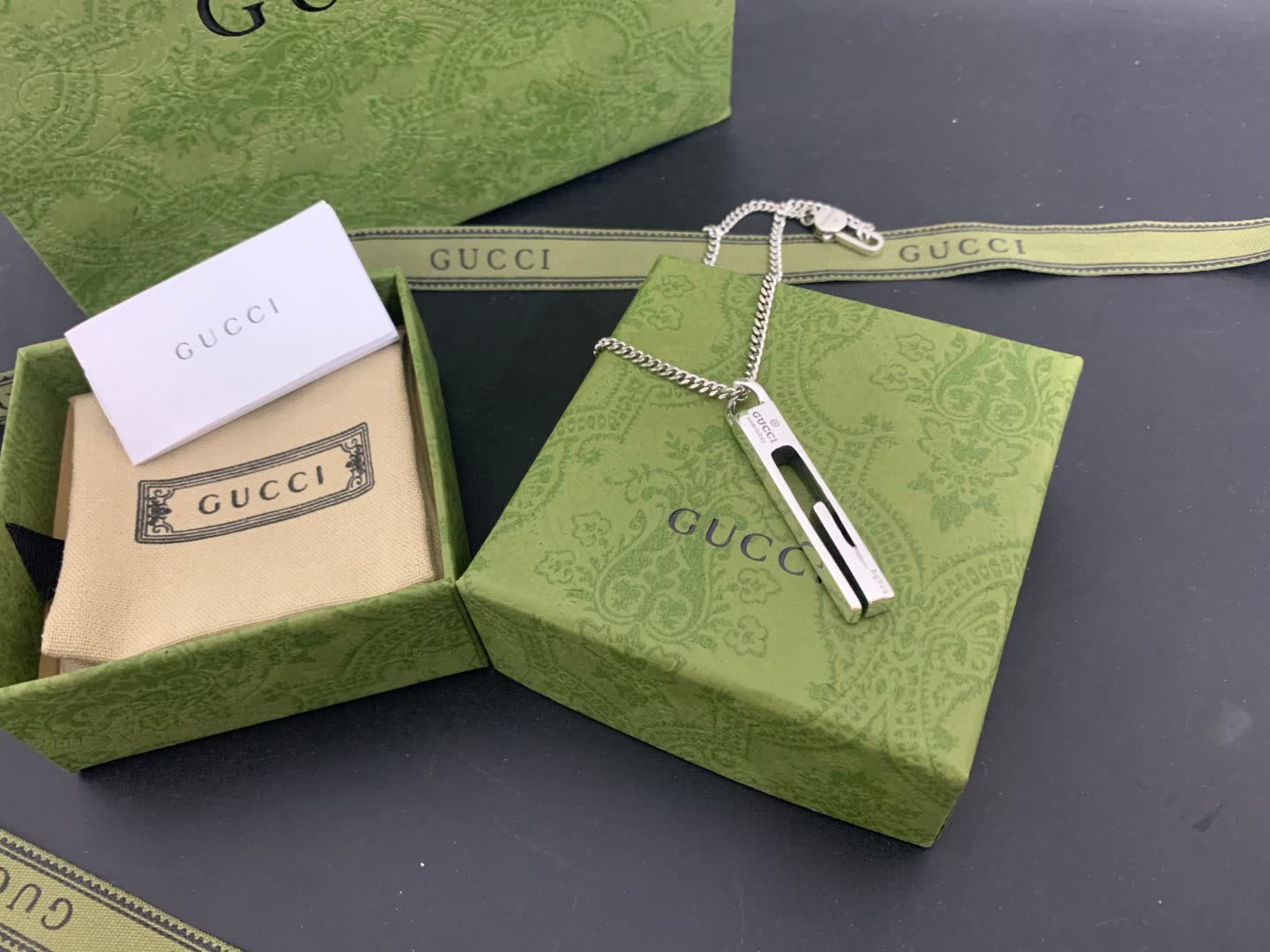 Gucci Silver Bar Pendant Necklace