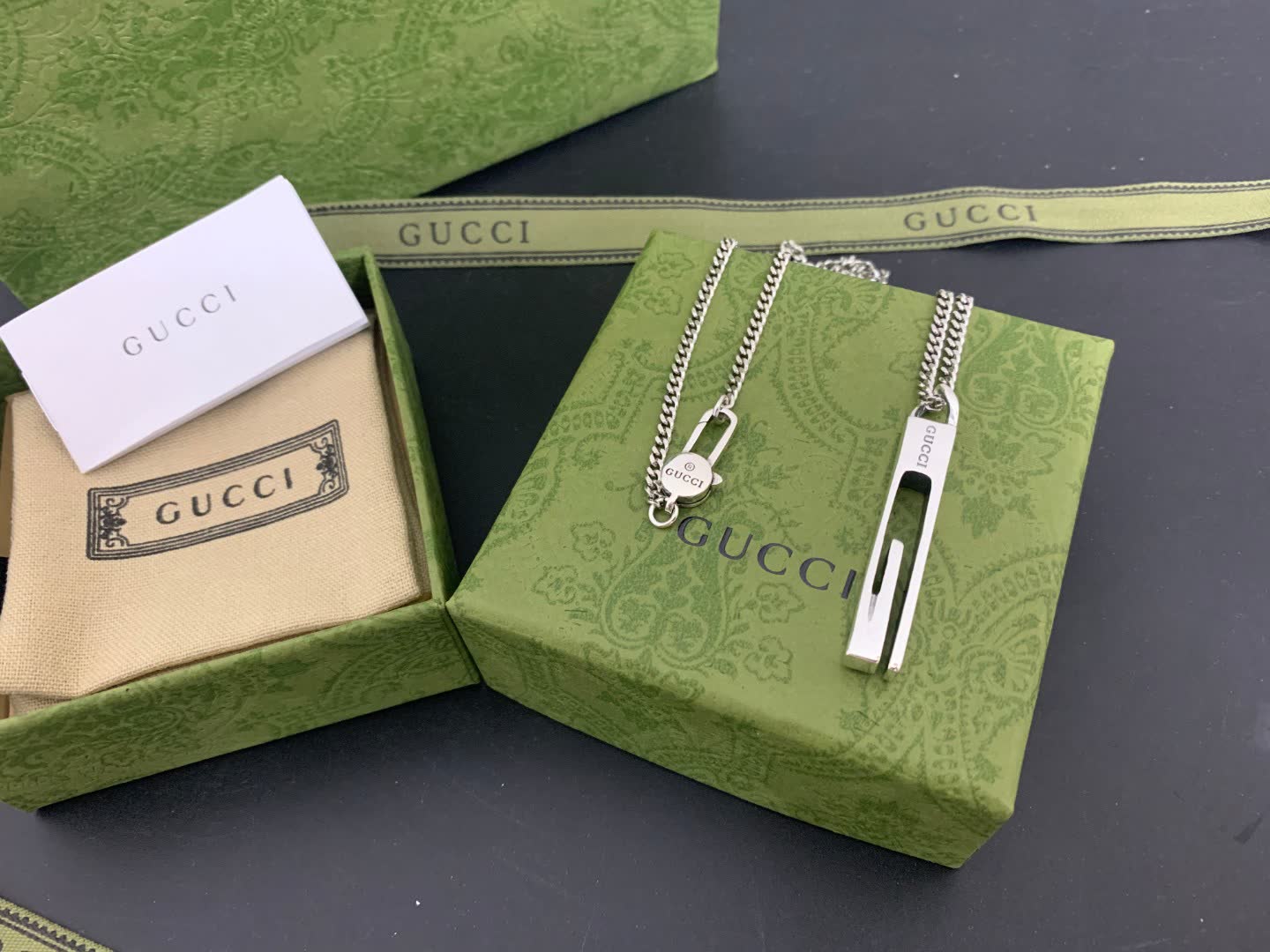Gucci Silver Bar Pendant Necklace