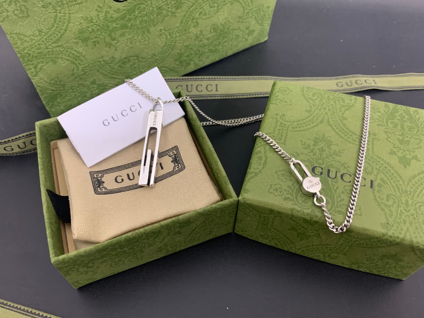 Gucci Silver Bar Pendant Necklace