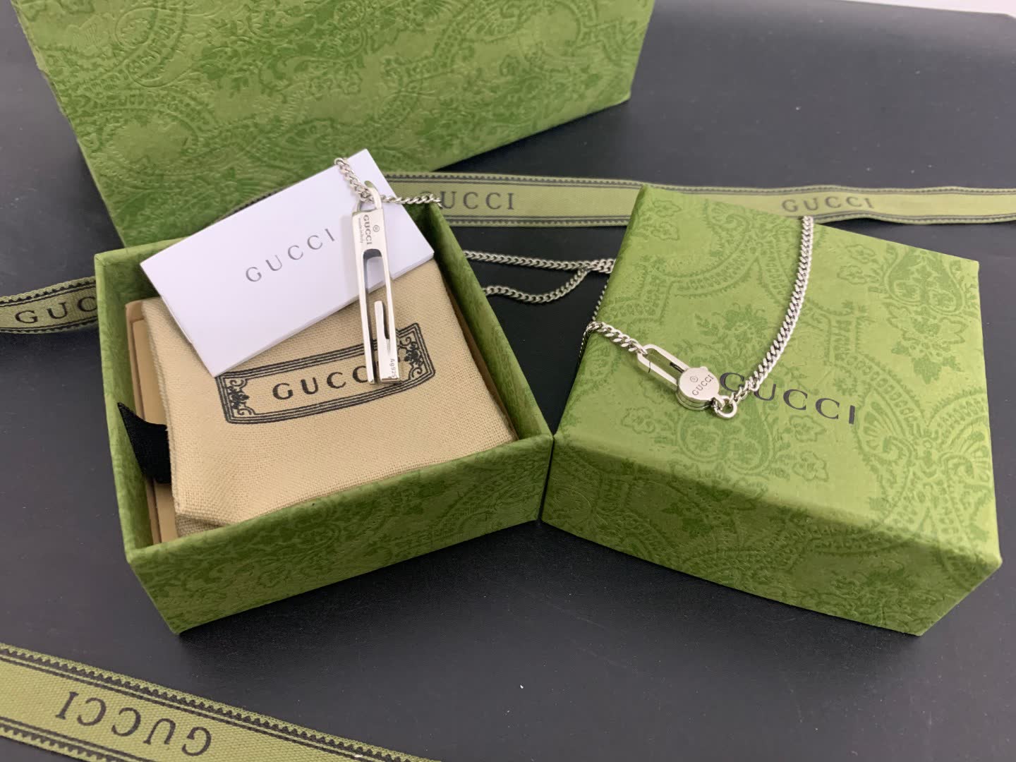 Gucci Silver Bar Pendant Necklace
