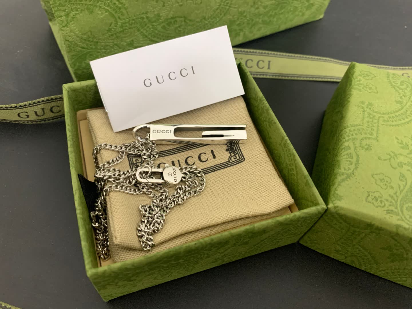 Gucci Silver Bar Pendant Necklace