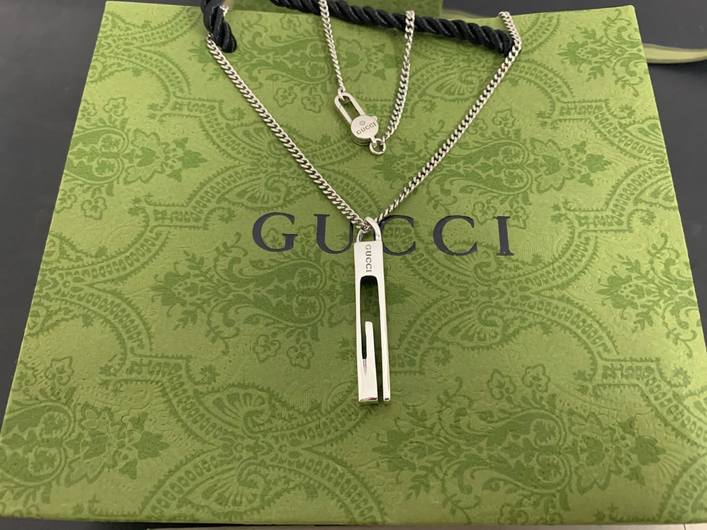 Gucci Silver Bar Pendant Necklace