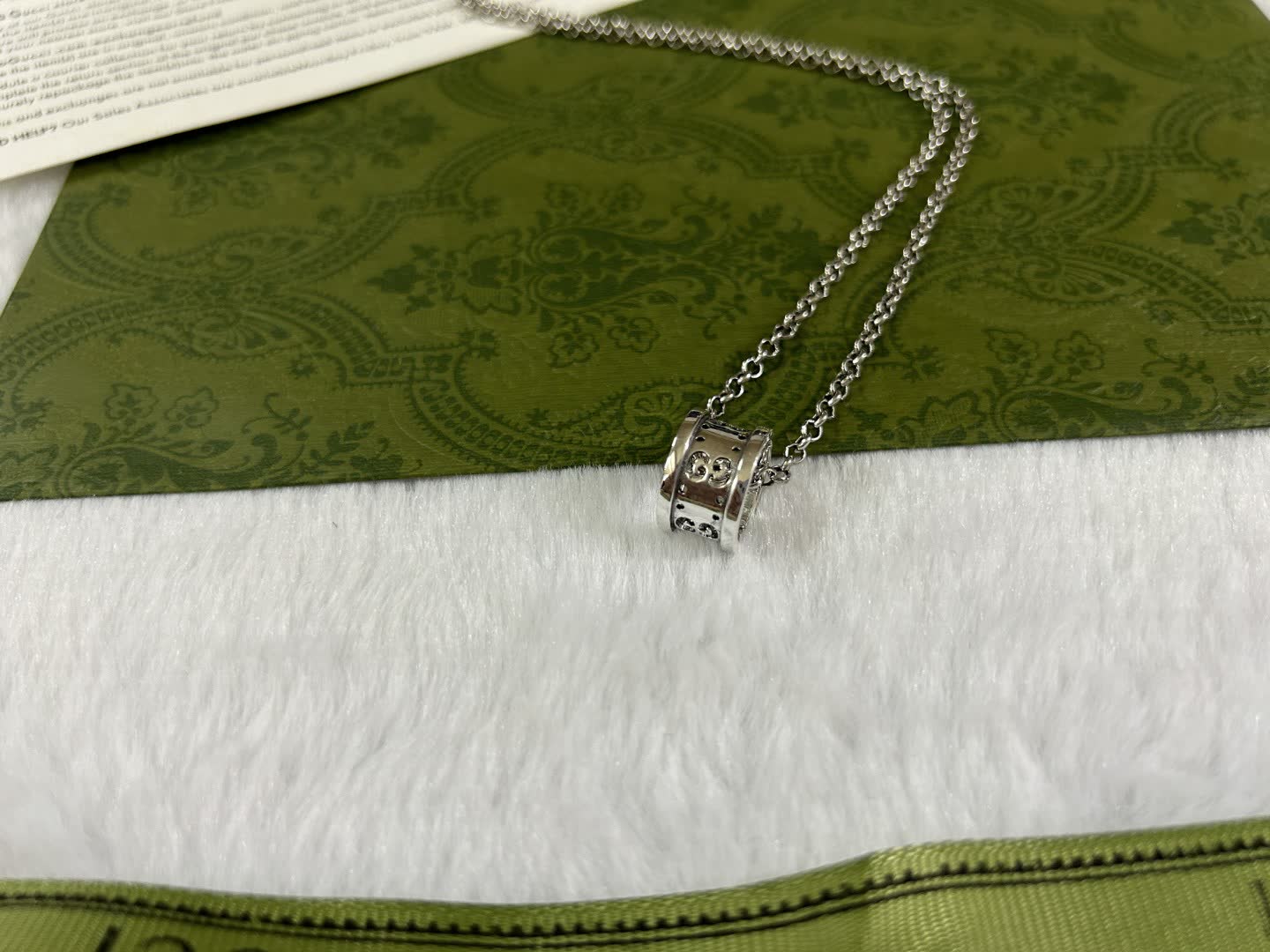 Gucci Silver Tone Diamond Ring Pendant Necklace