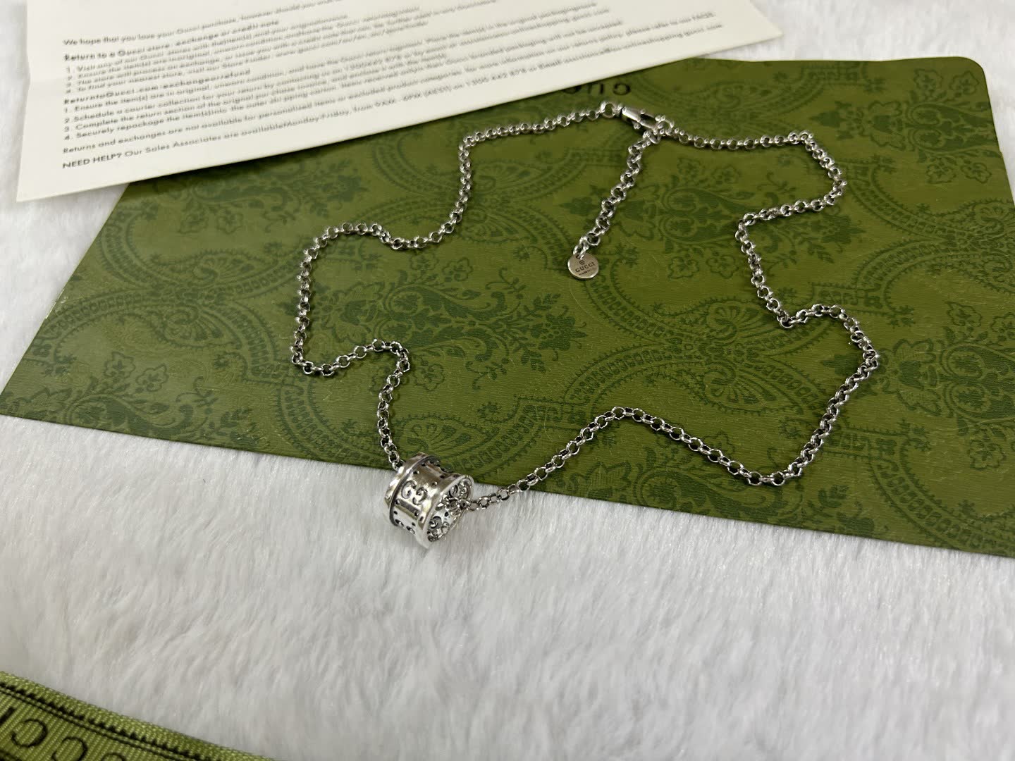 Gucci Silver Tone Diamond Ring Pendant Necklace