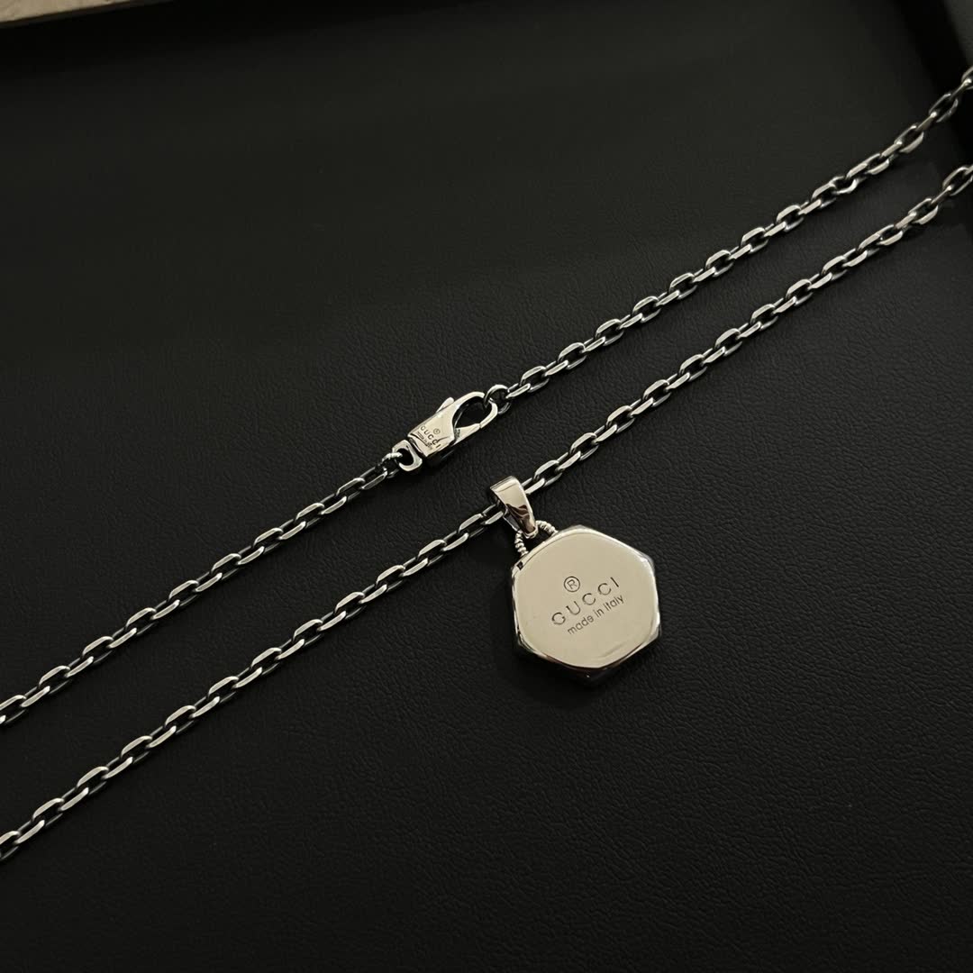 Gucci Silver Hexagon Pendant Necklace