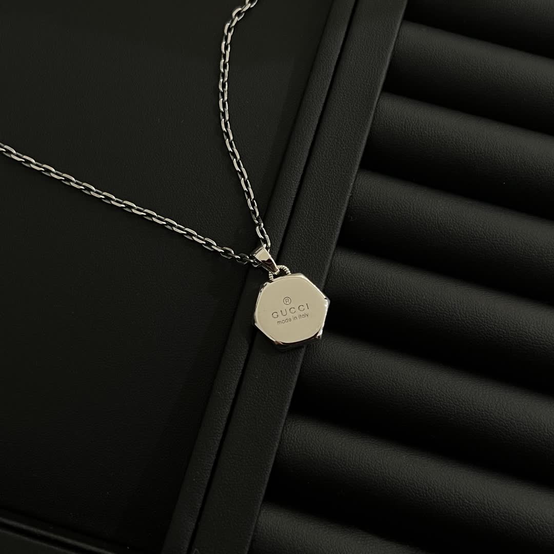 Gucci Silver Hexagon Pendant Necklace