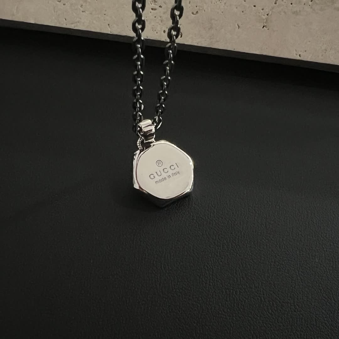 Gucci Silver Hexagon Pendant Necklace