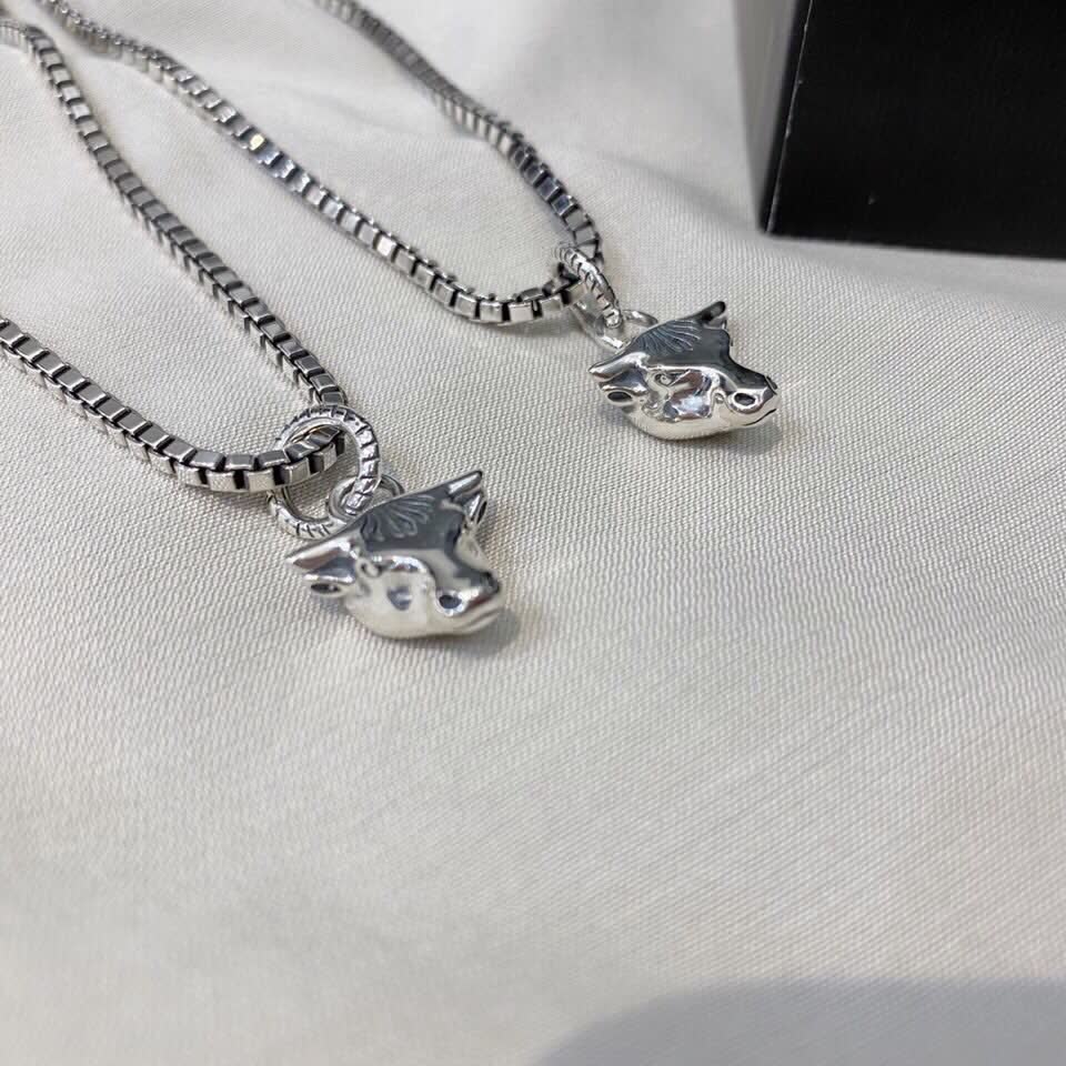 Gucci Silver Bull Head Pendant Necklace
