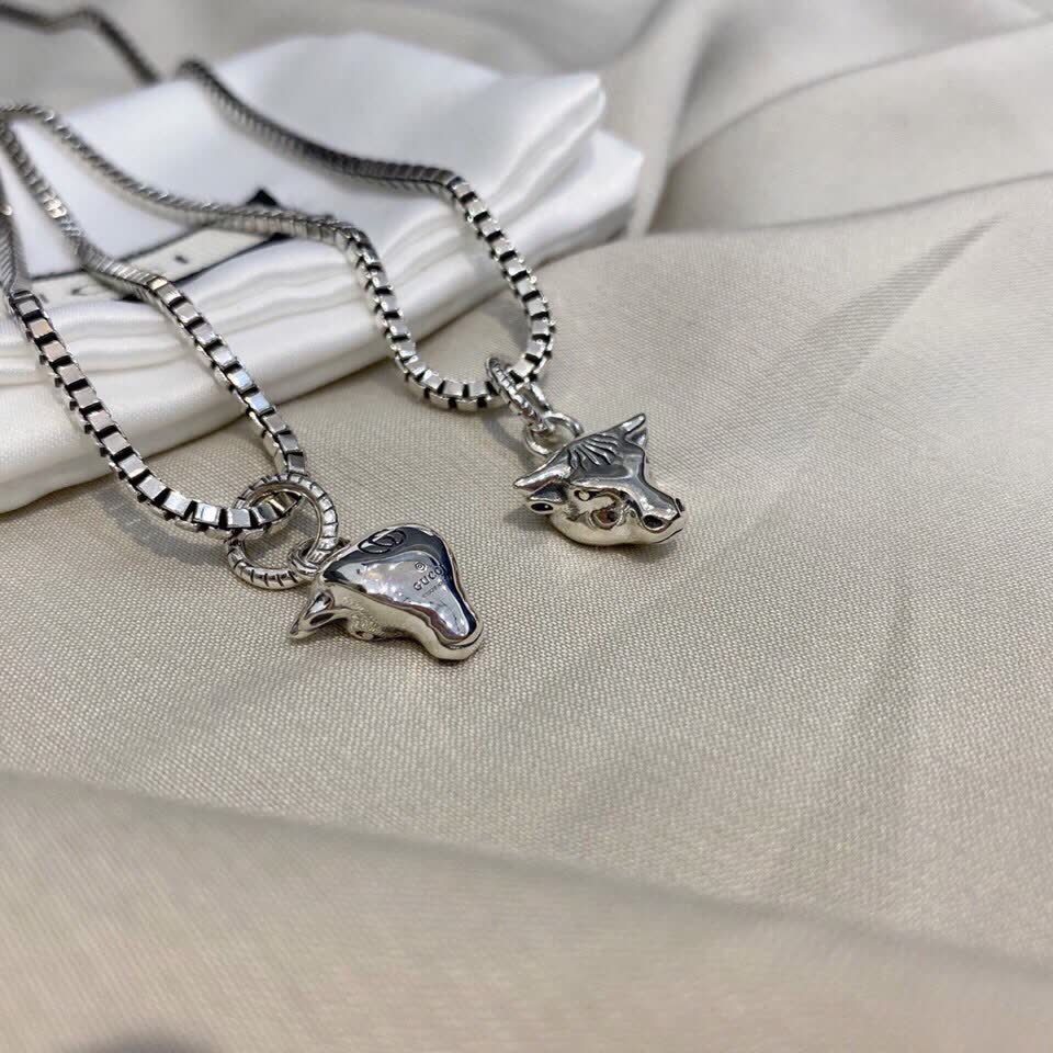 Gucci Silver Bull Head Pendant Necklace