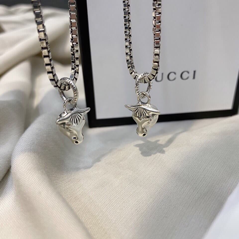 Gucci Silver Bull Head Pendant Necklace