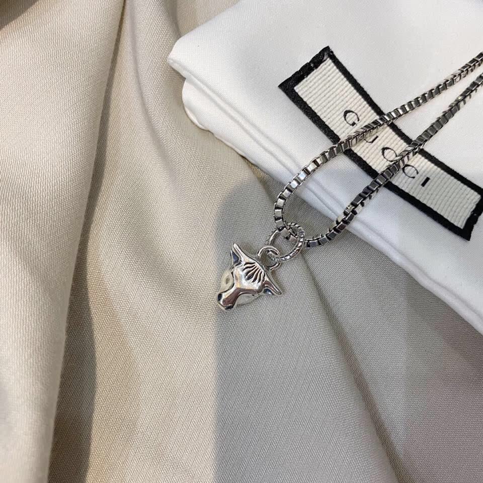 Gucci Silver Bull Head Pendant Necklace