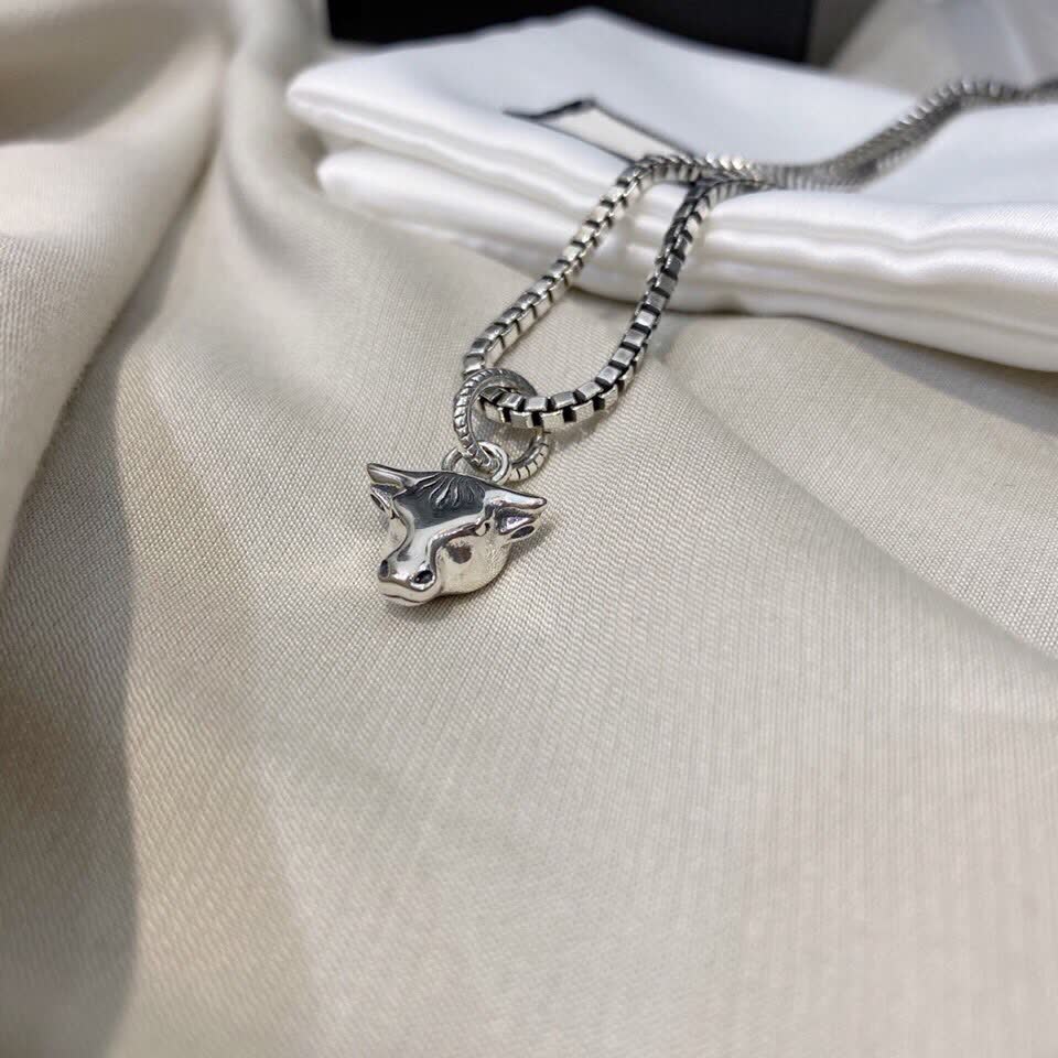 Gucci Silver Bull Head Pendant Necklace