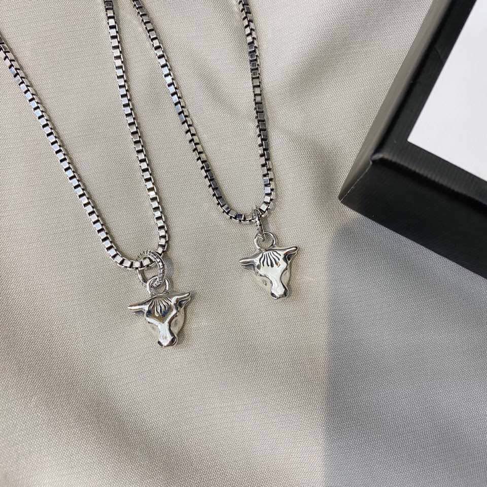 Gucci Silver Bull Head Pendant Necklace