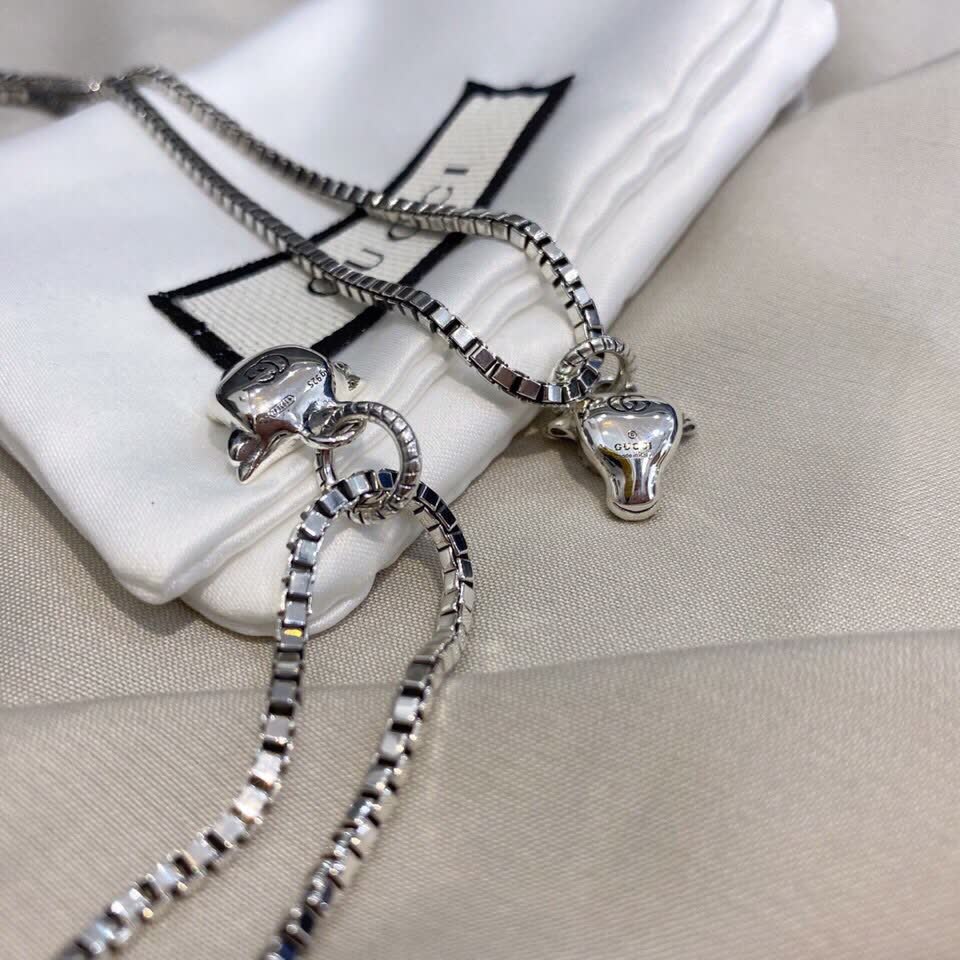 Gucci Silver Bull Head Pendant Necklace