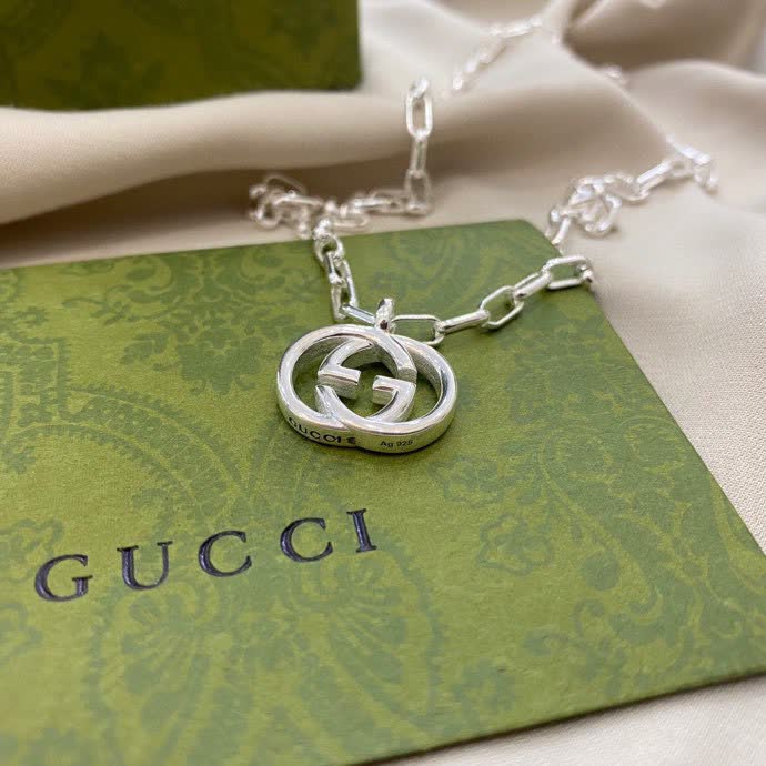 Gucci Silver Logo Pendant Necklace