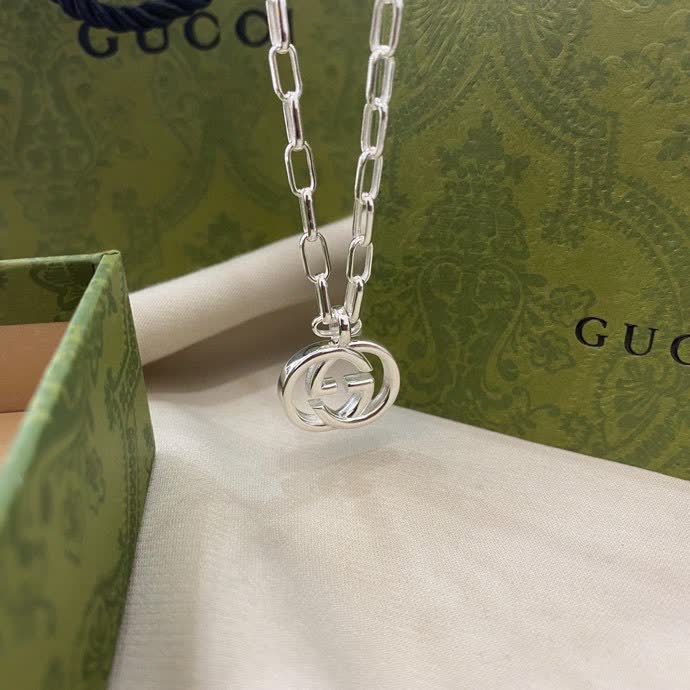 Gucci Silver Logo Pendant Necklace