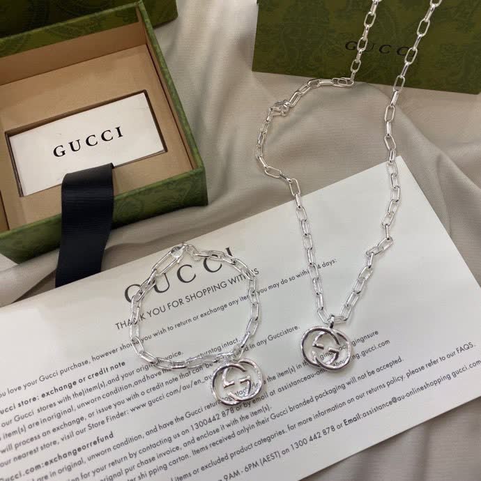 Gucci Silver Logo Pendant Necklace