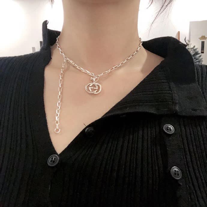 Gucci Silver Logo Pendant Necklace