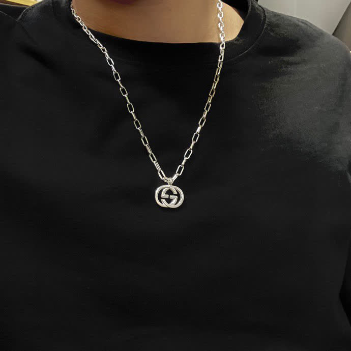 Gucci Silver Logo Pendant Necklace