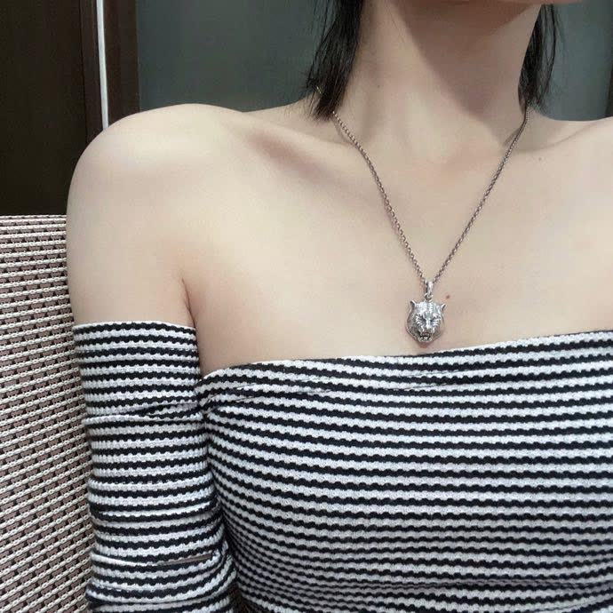 Gucci Silver Tiger Head Pendant Necklace